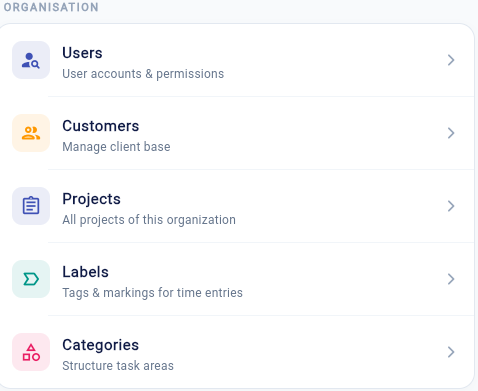 Category Settings Navigation
