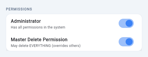 Administrator und Master Delete Berechtigungen