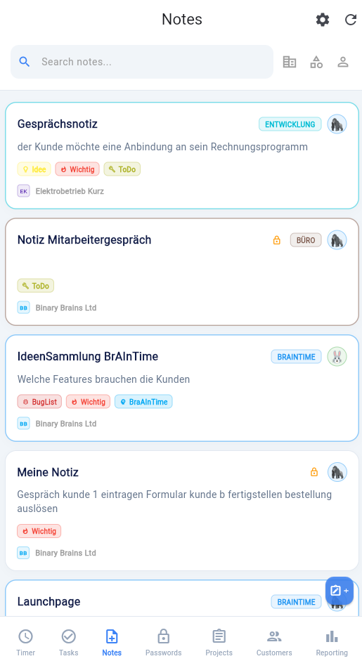 BrAInTime Notiz Seite