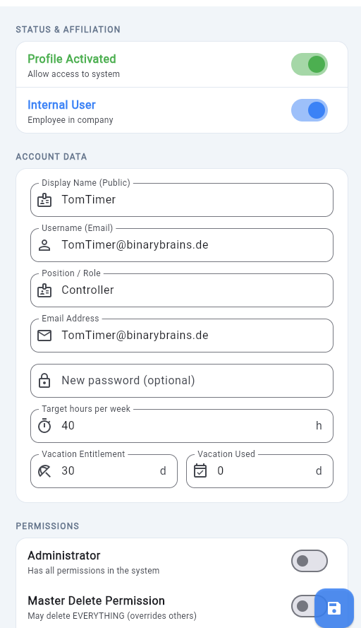 User Details anlegen
